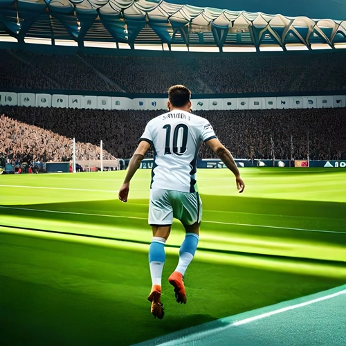 Un footballer entre sur le terrain